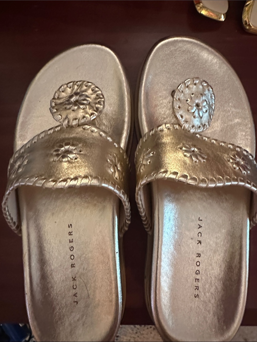 Jack Rogers Gold Metallic Slide Sandals
